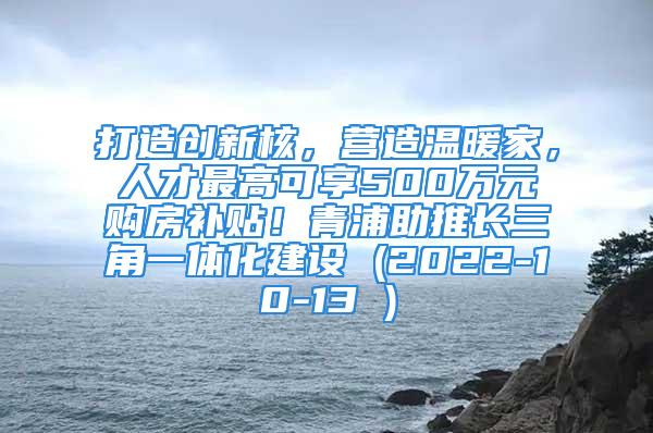 打造创新核，营造温暖家，人才最高可享500万元购房补贴！青浦助推长三角一体化建设 (2022-10-13 )