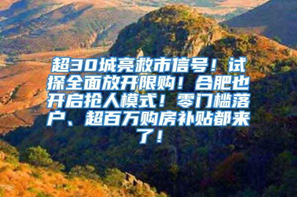 超30城亮救市信号！试探全面放开限购！合肥也开启抢人模式！零门槛落户、超百万购房补贴都来了！