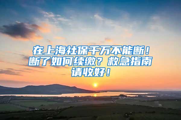 在上海社保千万不能断！断了如何续缴？救急指南请收好！