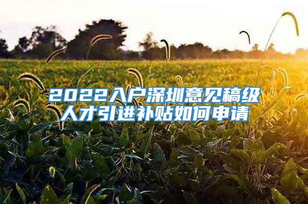 2022入户深圳意见稿级人才引进补贴如何申请