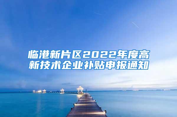 临港新片区2022年度高新技术企业补贴申报通知