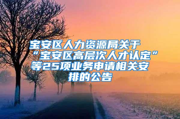 宝安区人力资源局关于“宝安区高层次人才认定”等25项业务申请相关安排的公告