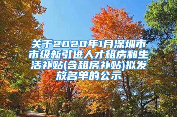 关于2020年1月深圳市市级新引进人才租房和生活补贴(含租房补贴)拟发放名单的公示