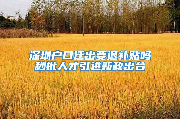 深圳户口迁出要退补贴吗秒批人才引进新政出台