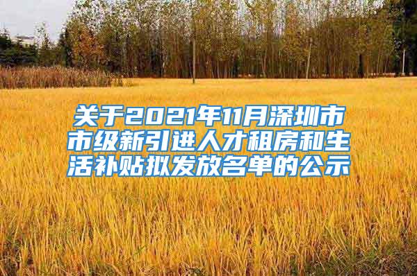 关于2021年11月深圳市市级新引进人才租房和生活补贴拟发放名单的公示