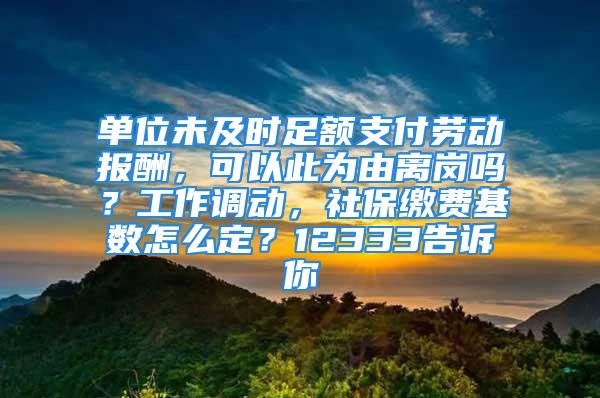 单位未及时足额支付劳动报酬，可以此为由离岗吗？工作调动，社保缴费基数怎么定？12333告诉你