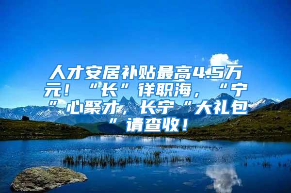 人才安居补贴最高4.5万元！“长”徉职海，“宁”心聚才，长宁“大礼包”请查收！