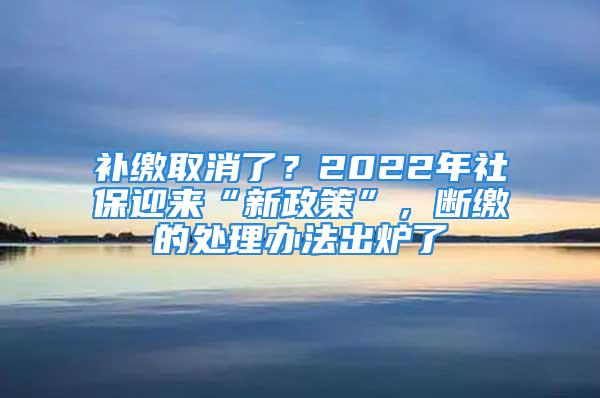 补缴取消了？2022年社保迎来“新政策”，断缴的处理办法出炉了