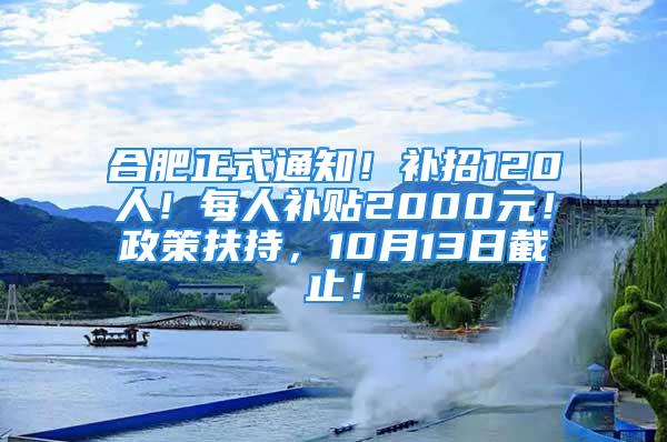 合肥正式通知！补招120人！每人补贴2000元！政策扶持，10月13日截止！