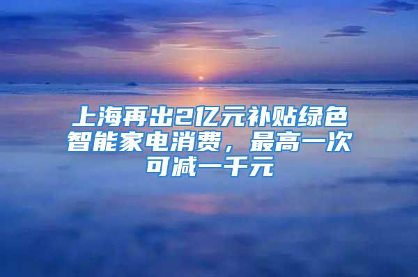 上海再出2亿元补贴绿色智能家电消费，最高一次可减一千元