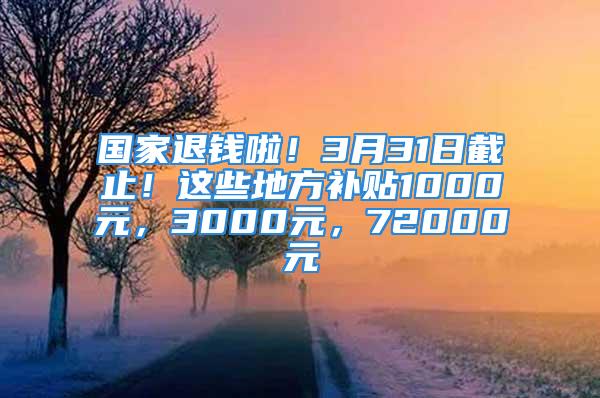 国家退钱啦！3月31日截止！这些地方补贴1000元，3000元，72000元