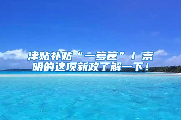 津贴补贴“一箩筐”！崇明的这项新政了解一下！