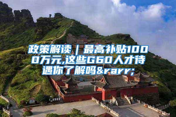 政策解读｜最高补贴1000万元,这些G60人才待遇你了解吗→