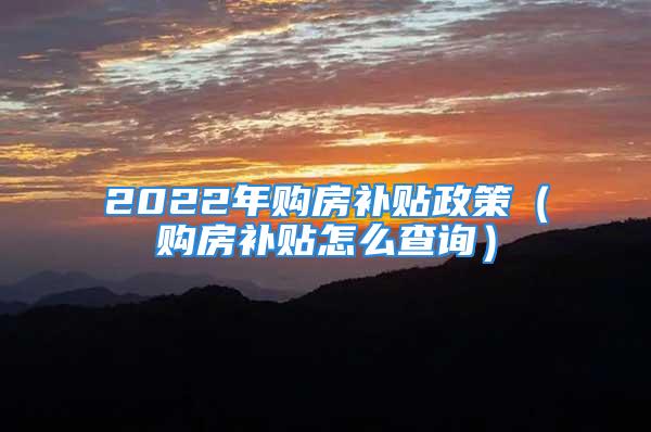 2022年购房补贴政策（购房补贴怎么查询）