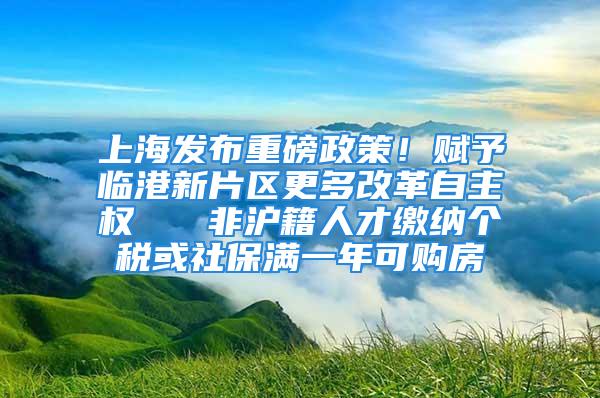 上海发布重磅政策！赋予临港新片区更多改革自主权   非沪籍人才缴纳个税或社保满一年可购房