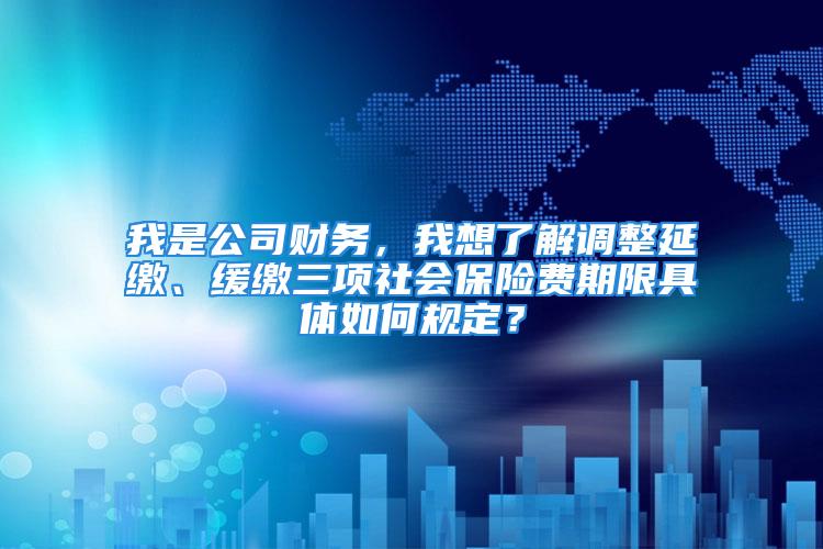 我是公司财务，我想了解调整延缴、缓缴三项社会保险费期限具体如何规定？