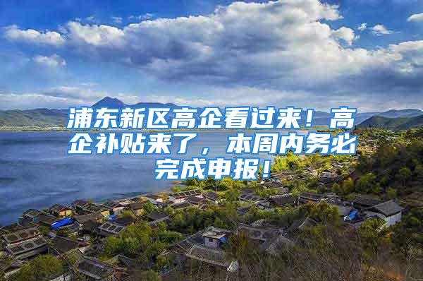 浦东新区高企看过来！高企补贴来了，本周内务必完成申报！