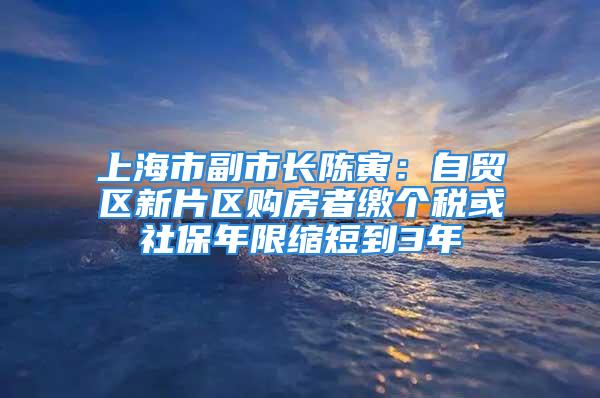 上海市副市长陈寅：自贸区新片区购房者缴个税或社保年限缩短到3年