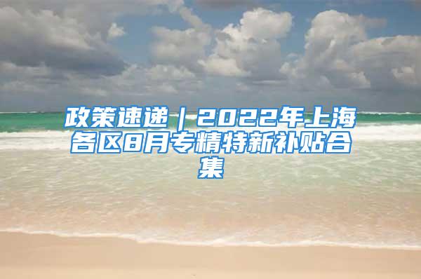 政策速递｜2022年上海各区8月专精特新补贴合集