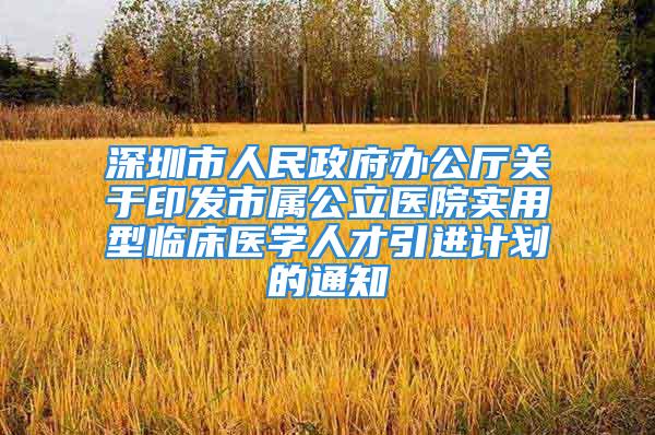 深圳市人民政府办公厅关于印发市属公立医院实用型临床医学人才引进计划的通知