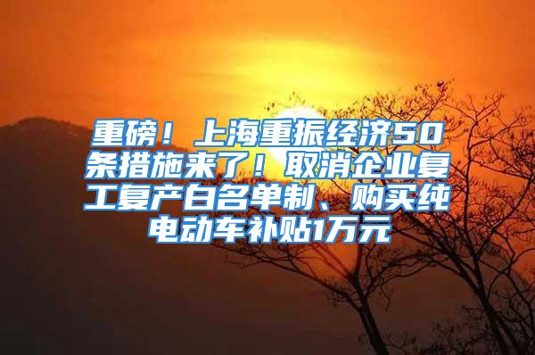 重磅！上海重振经济50条措施来了！取消企业复工复产白名单制、购买纯电动车补贴1万元