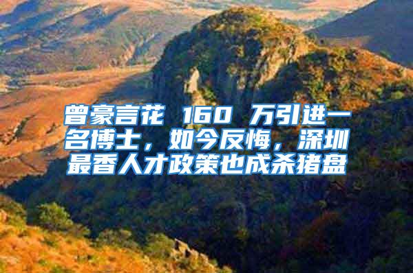 曾豪言花 160 万引进一名博士，如今反悔，深圳最香人才政策也成杀猪盘