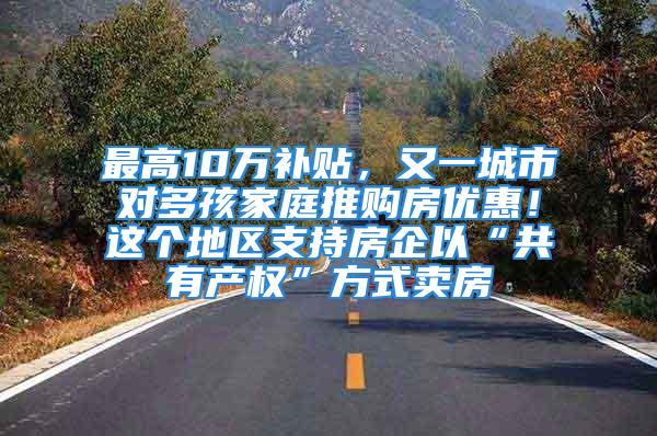 最高10万补贴，又一城市对多孩家庭推购房优惠！这个地区支持房企以“共有产权”方式卖房