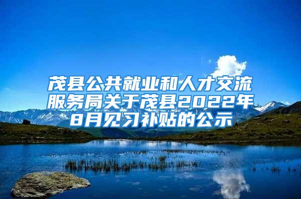 茂县公共就业和人才交流服务局关于茂县2022年8月见习补贴的公示