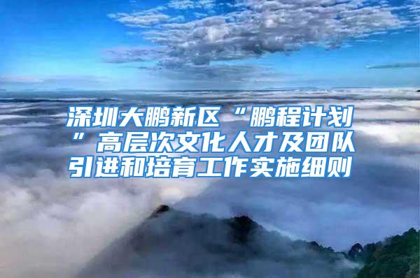 深圳大鹏新区“鹏程计划”高层次文化人才及团队引进和培育工作实施细则