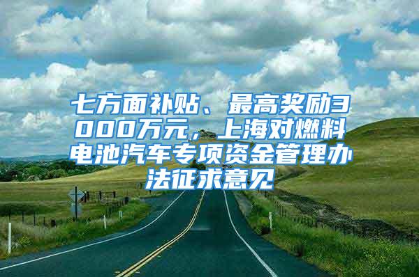 七方面补贴、最高奖励3000万元，上海对燃料电池汽车专项资金管理办法征求意见