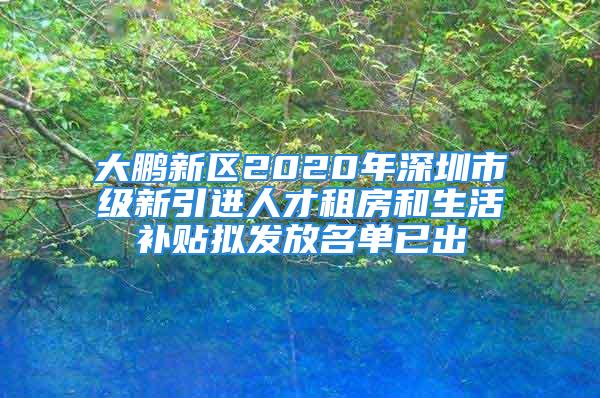 大鹏新区2020年深圳市级新引进人才租房和生活补贴拟发放名单已出