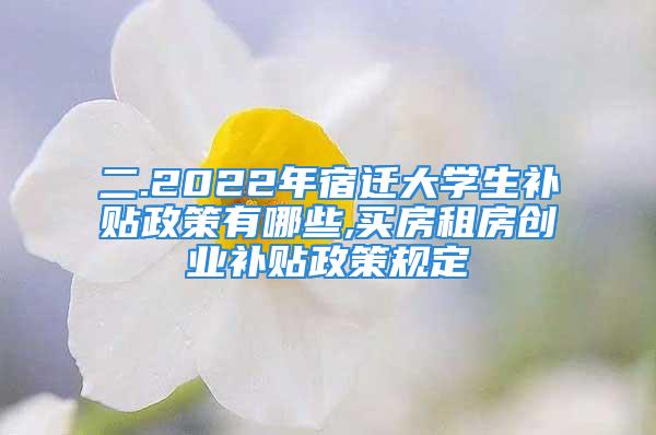 二.2022年宿迁大学生补贴政策有哪些,买房租房创业补贴政策规定