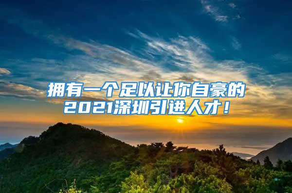 拥有一个足以让你自豪的2021深圳引进人才！