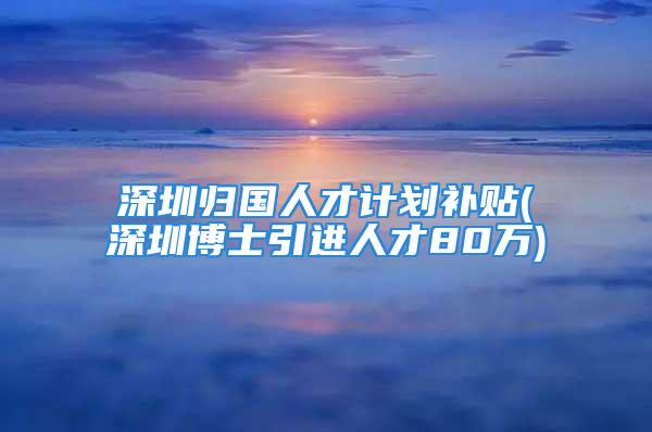 深圳归国人才计划补贴(深圳博士引进人才80万)