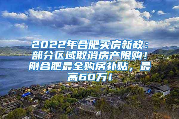 2022年合肥买房新政：部分区域取消房产限购！附合肥最全购房补贴，最高60万！