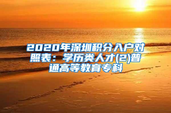 2020年深圳积分入户对照表：学历类人才(2)普通高等教育专科