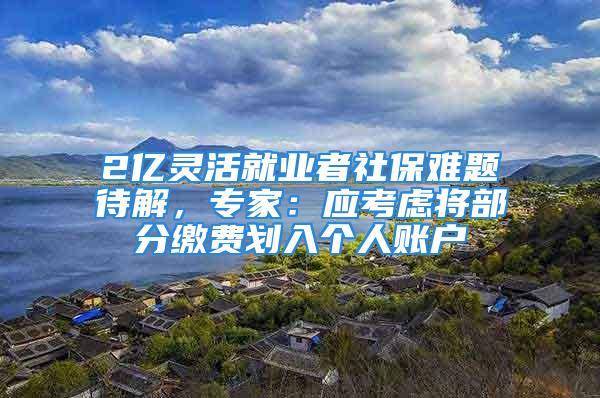 2亿灵活就业者社保难题待解，专家：应考虑将部分缴费划入个人账户