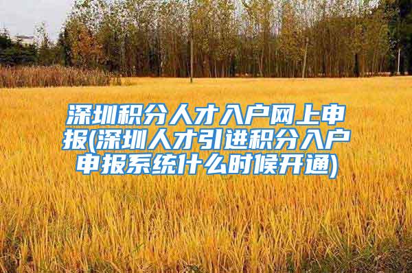 深圳积分人才入户网上申报(深圳人才引进积分入户申报系统什么时候开通)