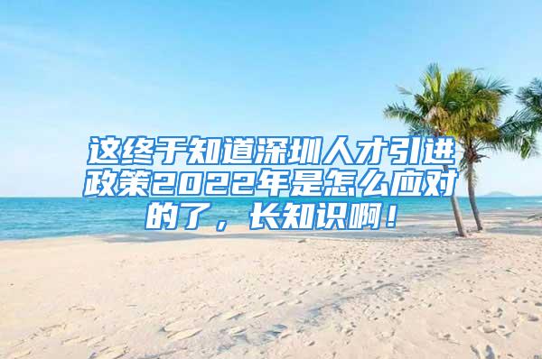 这终于知道深圳人才引进政策2022年是怎么应对的了，长知识啊！