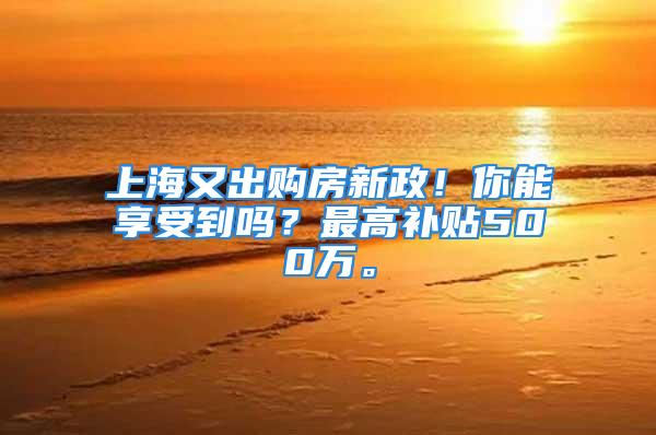 上海又出购房新政！你能享受到吗？最高补贴500万。