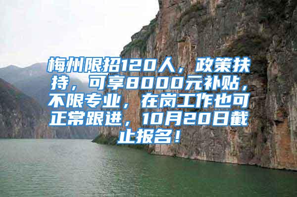 梅州限招120人，政策扶持，可享8000元补贴，不限专业，在岗工作也可正常跟进，10月20日截止报名！