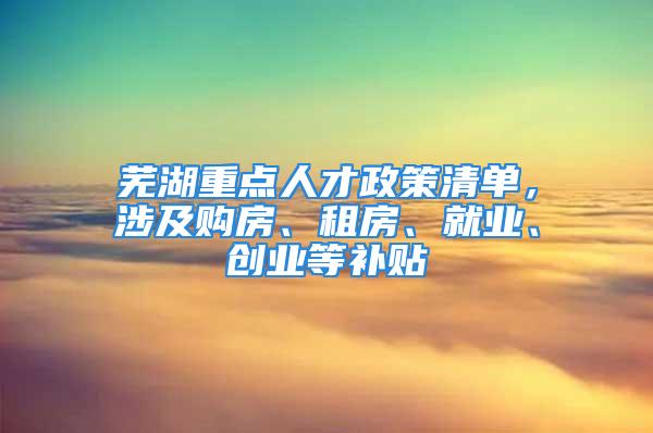 芜湖重点人才政策清单，涉及购房、租房、就业、创业等补贴