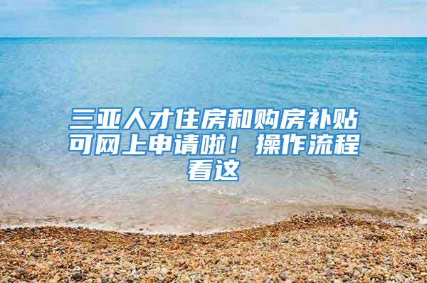 三亚人才住房和购房补贴可网上申请啦！操作流程看这→