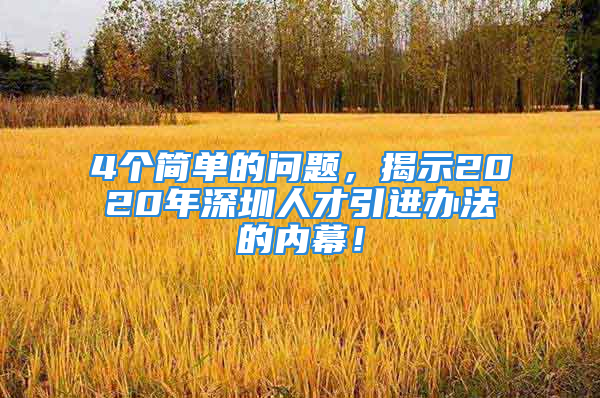 4个简单的问题，揭示2020年深圳人才引进办法的内幕！