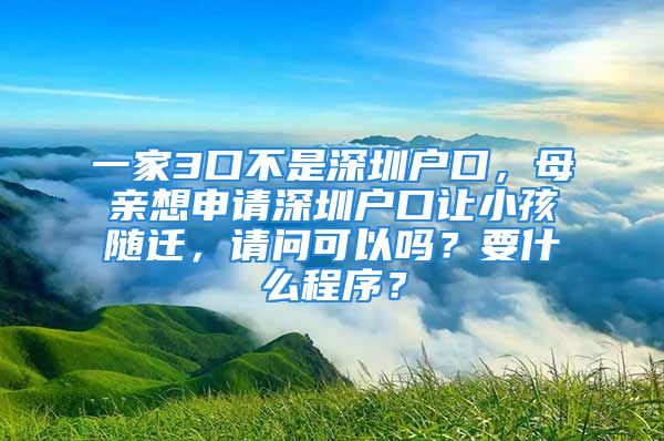 一家3口不是深圳户口，母亲想申请深圳户口让小孩随迁，请问可以吗？要什么程序？