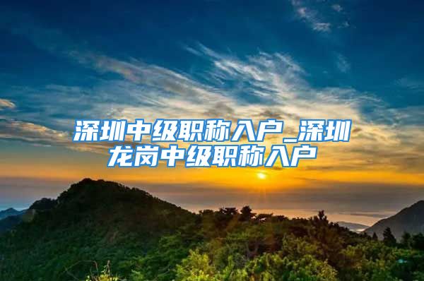 深圳中级职称入户_深圳龙岗中级职称入户