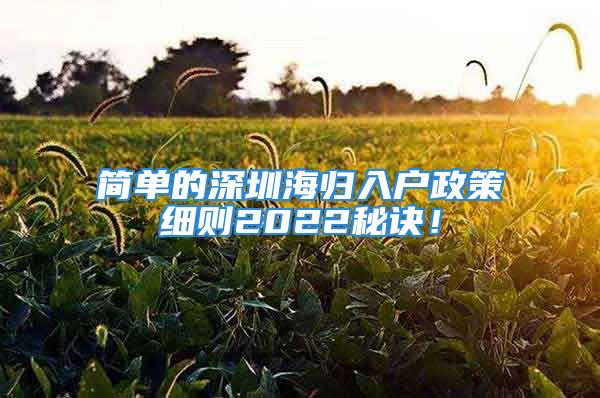 简单的深圳海归入户政策细则2022秘诀！