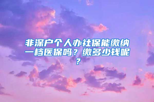 非深户个人办社保能缴纳一档医保吗？缴多少钱呢？