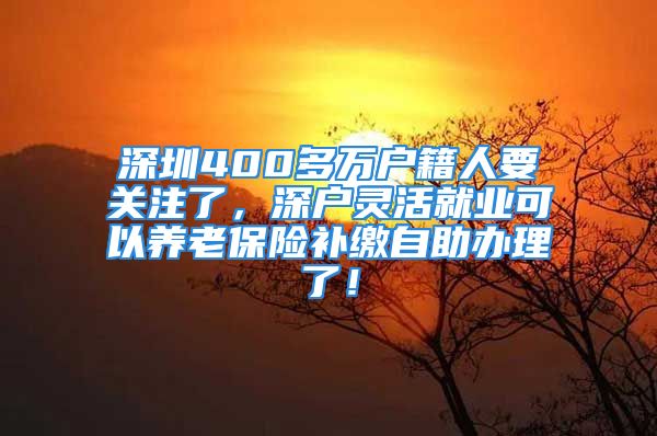 深圳400多万户籍人要关注了，深户灵活就业可以养老保险补缴自助办理了！