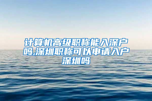 计算机高级职称能入深户吗,深圳职称可以申请入户深圳吗